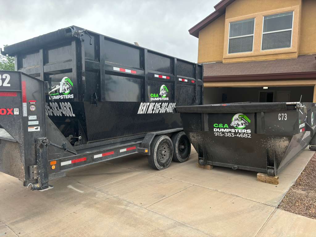 C&A Dumpsters truck dropping off a bin at a new location